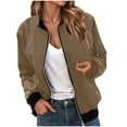 thumbnail image 1 of GEWSEY 2025 Womens Lightweight Bomber Jackets Trendy Casual Zip Up Windbreaker Fall Fashion Work Coat with Pocket (Coffee, XL), 1 of 6
