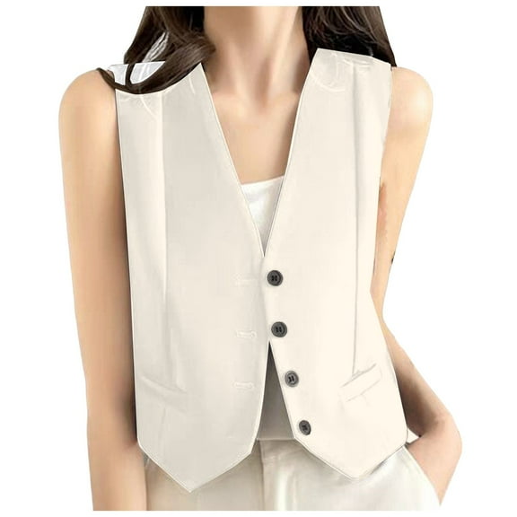 GEWSEY 2025 Womens Summer Vest Tops Sleeveless Long Lightweight V-Neck Single Button Slits Casual Fashion Work Jacket (White, XXL)