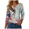 thumbnail image 1 of GEWSEY 2026 USA 250th Anniversary T Shirt Women – Patriotic American Flag V-Neck Top 3/4 Sleeve Independence Day Gift (Khaki, M), 1 of 8