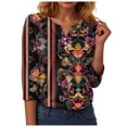 thumbnail image 1 of GEWSEY 3/4 Length Sleeve Tops for Women Henley V Neck Summer Shirts Casual Button Down Shirt Floral Print Blouses (Black, XL), 1 of 5