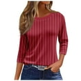 thumbnail image 1 of GEWSEY 3/4 Length Sleeve Womens Tops 2025 Fall Crew Neck Shirts Three Quarter Sleeve Petite Tshirts (Brick Red, XXL), 1 of 5