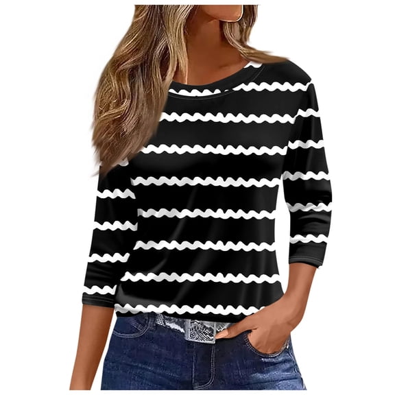 GEWSEY 3/4 Length Sleeve Womens Tops 2025 Fall Crew Neck Shirts Three Quarter Sleeve Petite Tshirts (Dark Gray, L)