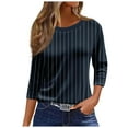 thumbnail image 1 of GEWSEY 3/4 Length Sleeve Womens Tops 2025 Fall Crew Neck Shirts Three Quarter Sleeve Petite Tshirts (Navy, XL), 1 of 5