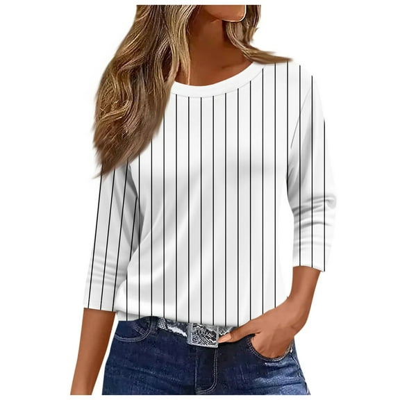 GEWSEY 3/4 Length Sleeve Womens Tops 2025 Fall Crew Neck Shirts Three Quarter Sleeve Petite Tshirts (White, S)
