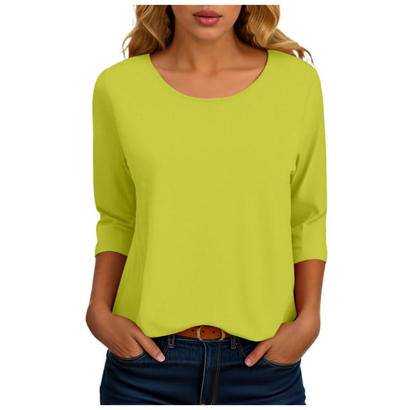 GEWSEY 3/4 Length Sleeve Womens Tops Casual Loose Fit Crewneck T Shirts Cute Solid Three Quarter Length Tunic Tops (Army Green, 3XL)