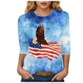 thumbnail image 1 of GEWSEY 3/4 Length Sleeve Womens Tops Casual Loose Fit Crewneck T Shirts Cute Solid Three Quarter Length Tunic Tops (Light Blue, L), 1 of 8