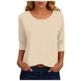thumbnail image 1 of GEWSEY 3/4 Length Sleeve Womens Tops Casual Loose Fit Crewneck T Shirts Cute Solid Three Quarter Length Tunic Tops (Light Yellow, XL), 1 of 6