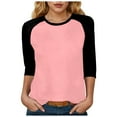 thumbnail image 1 of GEWSEY 3/4 Sleeve Tops for Women Workout Shirts Baseball Style Raglan Tshirts Casual Color Block Tees Comfy Steetwear (Light Pink, 3XL), 1 of 6