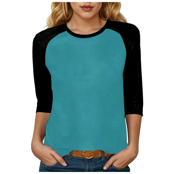 GEWSEY 3/4 Sleeve Tops for Women Workout Shirts Baseball Style Raglan Tshirts Casual Color Block Tees Comfy Steetwear (Mint Green, M)