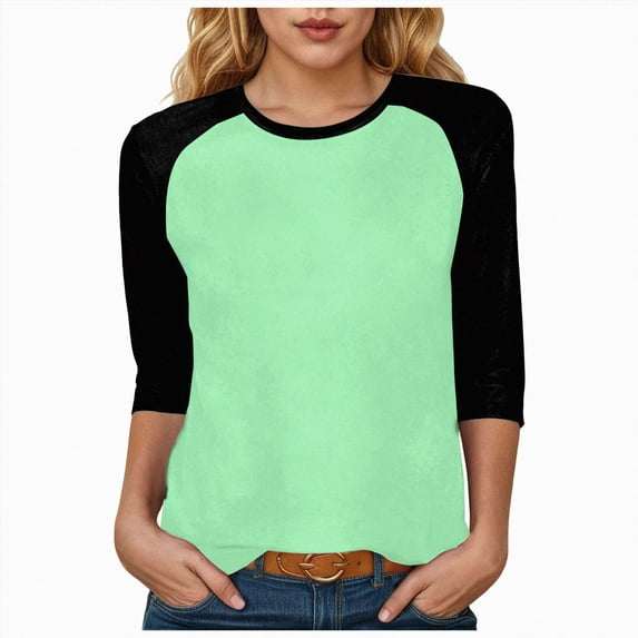 GEWSEY 3/4 Sleeve Tops for Women Workout Jersey Shirts Baseball Style Raglan Tshirts Casual Color Block Tees Comfy Steetwear (Mint Green, XXL)