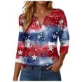 thumbnail image 1 of GEWSEY 3/4 Sleeve V Neck USA Patriotic Shirts for Women 4th of July America Stars Stripes Flag Graphic Tops Cute Tee (Dark Blue, M), 1 of 8