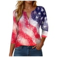 thumbnail image 1 of GEWSEY 3/4 Sleeve V Neck USA Patriotic Shirts for Women 4th of July America Stars Stripes Flag Graphic Tops Cute Tee (Watermelon Red, 3XL), 1 of 8