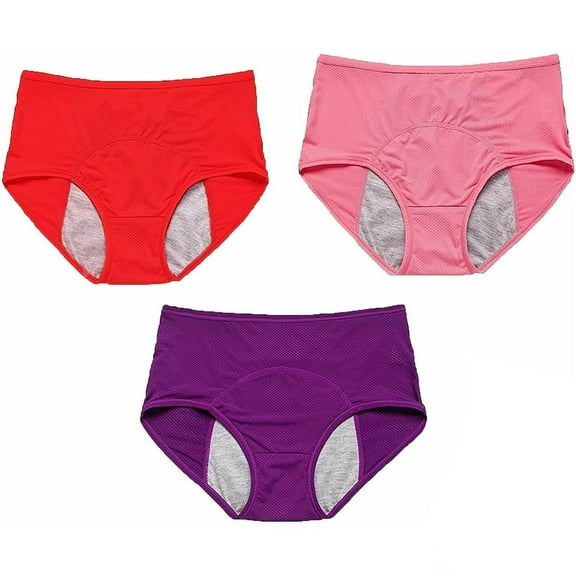 GEWSEY 3 Pack Plus Size Breathable Leakproof Period High Waist Underwear for Women Moisture Wicking Keeps You Cool & Comfortable (Green, XXL)