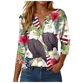 thumbnail image 1 of GEWSEY 4Th of July Shirts Women 3/4 Sleeve Crewneck Cute Shirts Casual Print T Shirt (Hot Pink, XL), 1 of 8