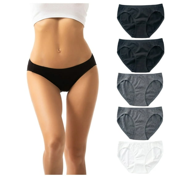 GEWSEY 5 Pack Women's Cotton Bikini Panties High-Cut Full Coverage Stretch Cool Underwear for Women (Black, M)