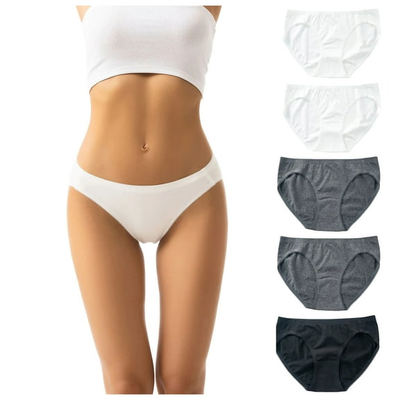 GEWSEY 5 Pack Women's Cotton Bikini Panties High-Cut Full Coverage Stretch Cool Underwear for Women (Light Gray, M)