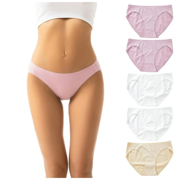 GEWSEY 5 Pack Women's Cotton Bikini Panties High-Cut Full Coverage Stretch Cool Underwear for Women (White, S)