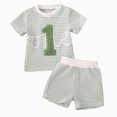 thumbnail image 1 of GEWSEY Baby Boy First Birthday Outfit Embroidery Waffle Tops Short Sets 1st Birthday Outfit Summer Clothes 6-12M Green, 1 of 6