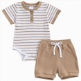 thumbnail image 1 of GEWSEY Baby Boy Girl Clothes Ribbed Knit Short Sleeve Romper Shorts Set Summer Outfits 0-3 Months Brown, 1 of 8