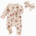 thumbnail image 1 of GEWSEY Baby Girl Fall Winter Outfits Clothes Knit Jumpsuit Ruffle Romper Coming Home Outfit for Baby Girl 0-3 Months Beige, 1 of 7