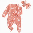 thumbnail image 1 of GEWSEY Baby Girl Fall Winter Outfits Clothes Knit Jumpsuit Ruffle Romper Coming Home Outfit for Baby Girl 0-3 Months Orange, 1 of 7