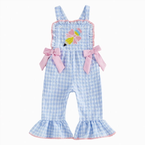 GEWSEY Baby Girls Birthday Jumpsuit Overalls Sleeveless Goose/Strawberry Embroidery Bottom Romper Cake Smash Clothes 6-12 Months Blue