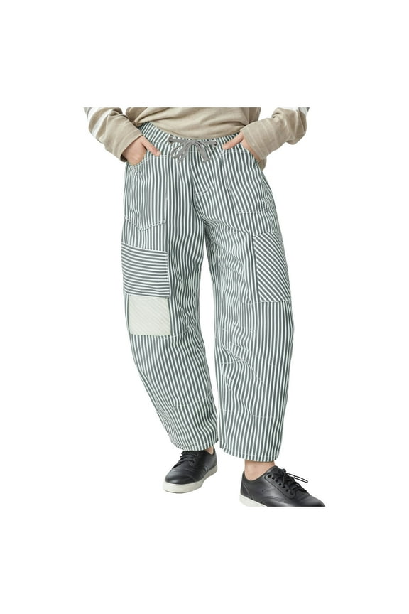 Baggy Barrel Jeans for Women Y2k Striped Drawstring High Waist Straight Wide Leg Boyfriend Jeans Mom Denim Pants (Blue, L)