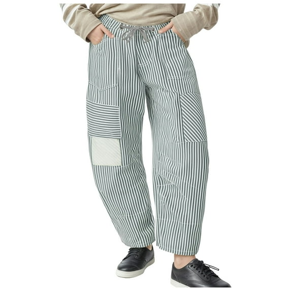 GEWSEY Baggy Barrel Jeans for Women Y2k Striped Drawstring High Waist Straight Wide Leg Boyfriend Jeans Mom Denim Pants (Blue, L)