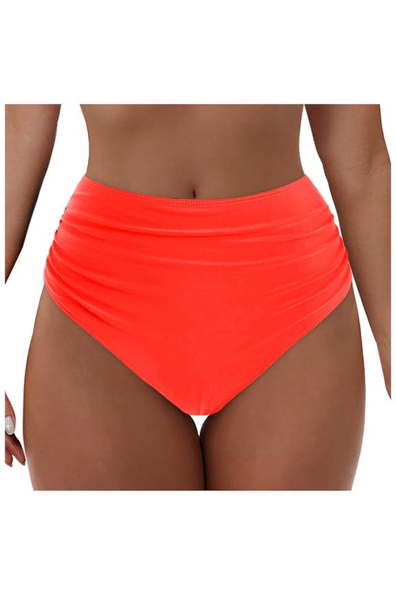 Bathing Suit Bottoms for Women - High Waisted Bikini Bottoms Ruched Tummy Control Swimsuit Bottom ( Red, L)
