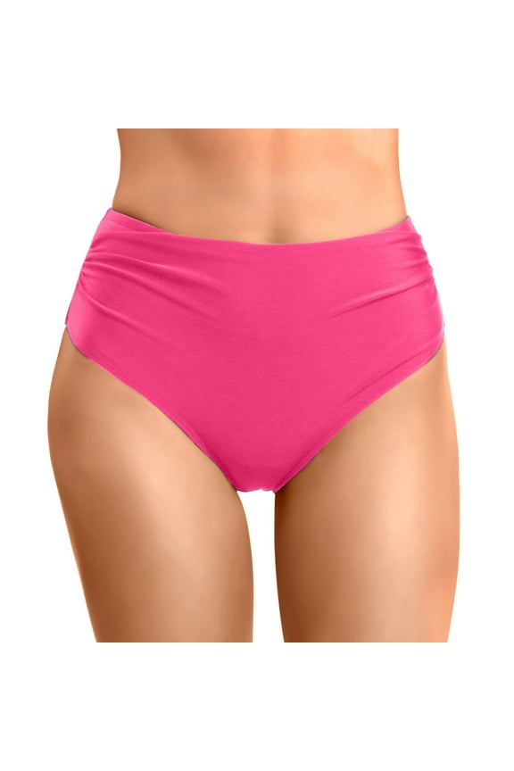 Bikini Bottoms for Women Mid Rise Full Coverage Bathing Suit Swimsuit Basic Swim Briefs (Hot Pink, L)
