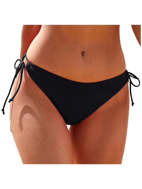Bikini Bottoms for Women String Bathing Suit Bottom with Moderate Coverage Low Waist Swim Bottom Black, M