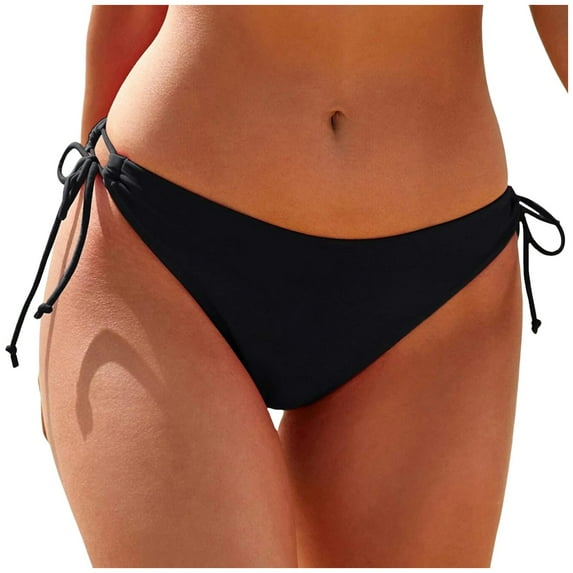 GEWSEY Bikini Bottoms for Women String Bathing Suit Bottom with Moderate Coverage Low Waist Swim Bottom Black, S