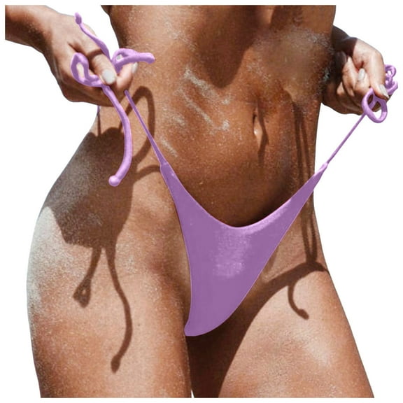 GEWSEY Bikini Bottoms for Women String Bathing Suit Bottom with Moderate Coverage Low Waist Swim Bottom Purple, M