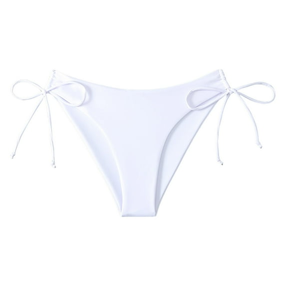 GEWSEY Bikini Bottoms for Women String Bathing Suit Bottom with Moderate Coverage Low Waist Swim Bottom White, L