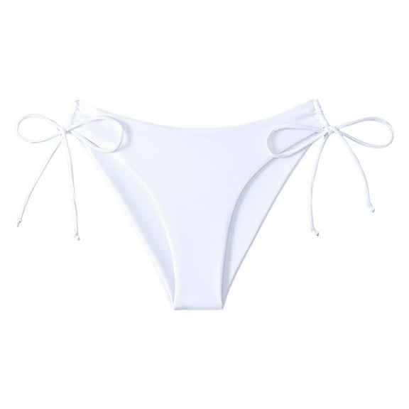 GEWSEY Bikini Bottoms for Women String Bathing Suit Bottom with Moderate Coverage Low Waist Swim Bottom White, S