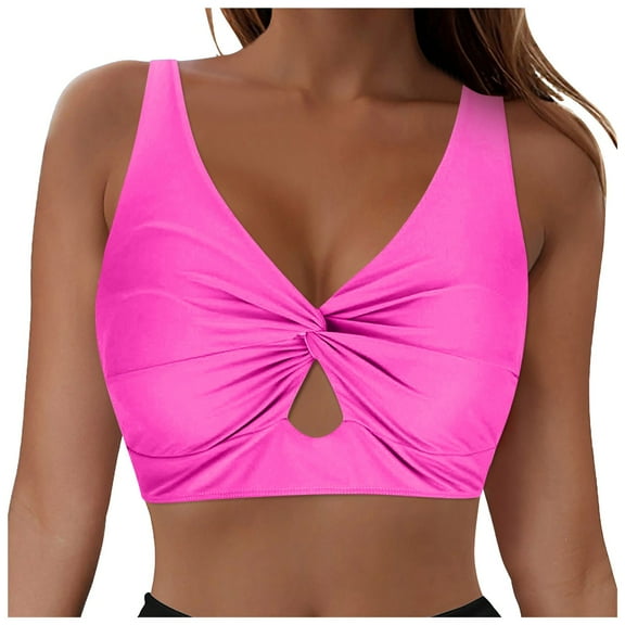 GEWSEY Bikini Tops for Women Twist Front Swimsuit Top Cropped Tankini Tops Cut Out Bathing Suit Tops Only (Hot Pink, S)
