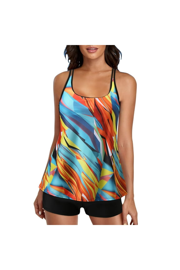 Womens Blouson Tankini Top Only Loose Fit Swim Top No Bottom Modest Swimsuit Top Multicolor, XL