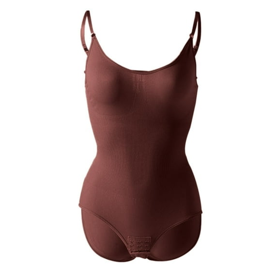 GEWSEY Body Suits Women - Going Out Cute Tops Square Neck Sleeveless Tummy Control Bodysuit Concert Outfits (Coffee, S)