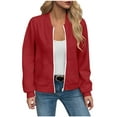 thumbnail image 1 of GEWSEY Bomber Jacket Women 2025 Causal Floral Zip Up Coats Long Sleeve Stand Collar Fall Jackets Lightweight Outerwear Tops (Red, M), 1 of 6