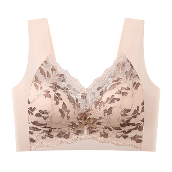 GEWSEY Women Floral Secrets Comfort Rose Bra,Front Closure Lace Comfy No Wire Bras,Plus Size Rose Push-up Bra Pink, XL