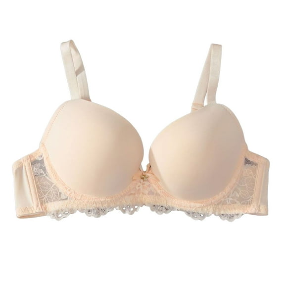 GEWSEY Bra for Women Deep Sexy Lace Bras Demi Sheer Mesh Balconette See Through Bralette Unlined Underwire Embroidered (Beige, L)