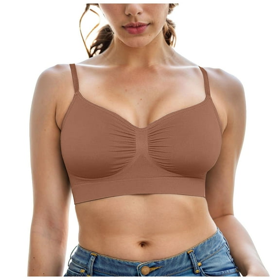 GEWSEY Bralettes for Women with Support Comfortable Bras No Underwire Seamless Everyday Bras Coffee, L