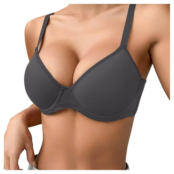 GEWSEY Bras for Women Full Coverage Supportive Seamless Back Fat Smoothing Bra Comfort Lightly Lined T-Shirt Bra (Grey, 30B)