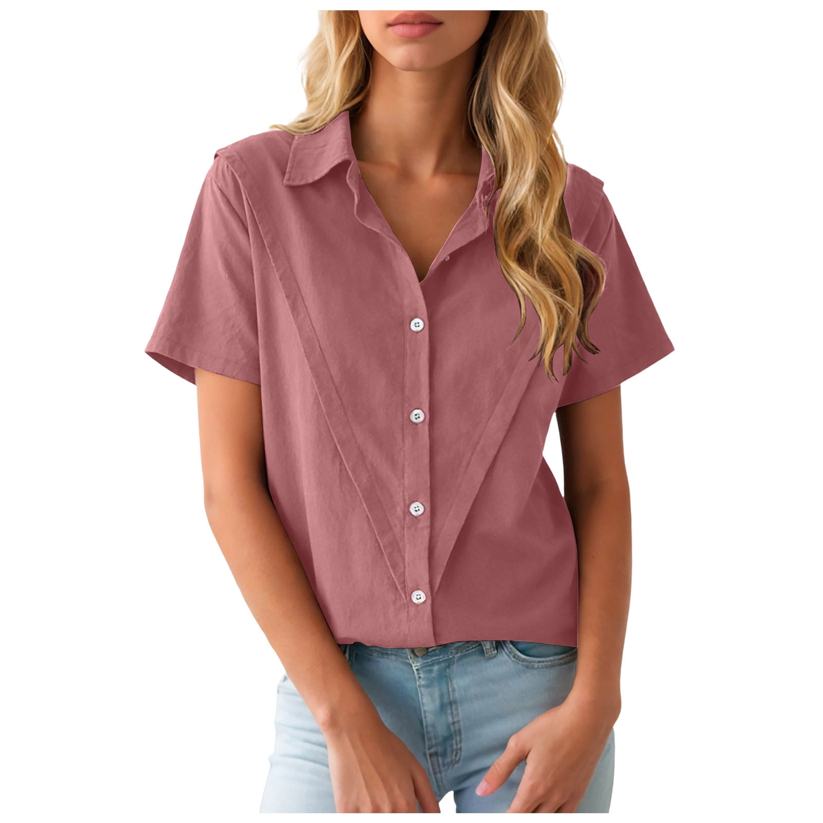 GEWSEY Button Down Shirts for Women Linen Loose Collared Short Sleeve — free download