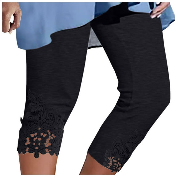 GEWSEY Capri Leggings for Women Summer Rhinestone Dressy Cropped High Waist Yoga Pants Compression Leggings Workout Pants Black, L