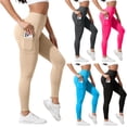 thumbnail image 1 of GEWSEY Capri Leggings with Pockets High Waisted Capri Leggings for Women Workout Yoga Pants Capris (Beige, L), 1 of 8