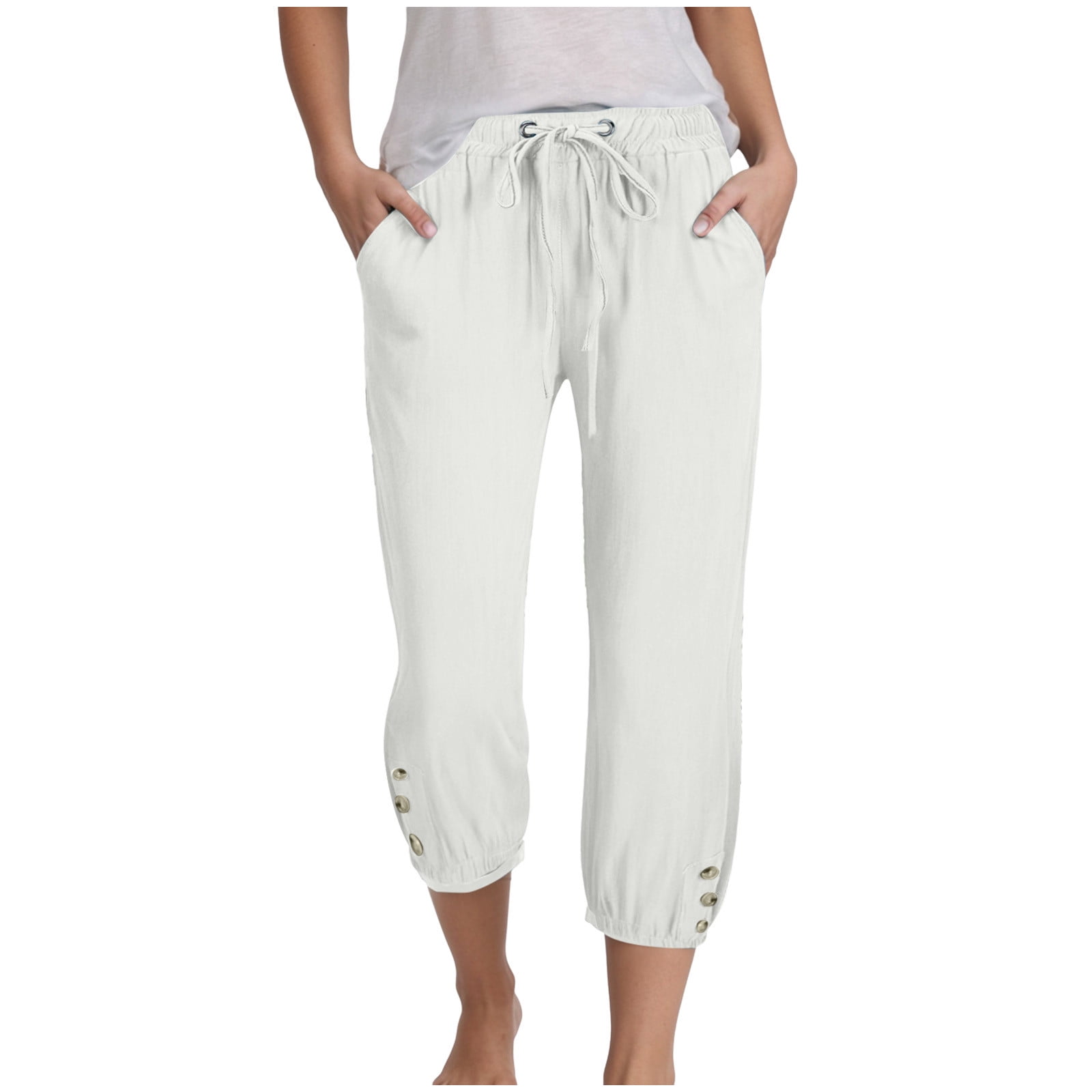 JWZUY Side Drawstring Capri Leggings, Lightweight Stretch