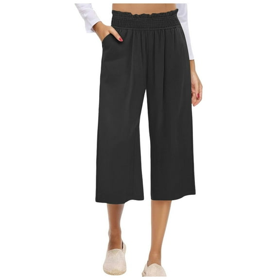 GEWSEY Capri Pants for Women Casual Summer Dressy Pull On Stretch High Waisted Crop Work Leggings with Pockets (Black, XXL)