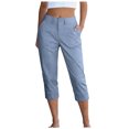 thumbnail image 1 of GEWSEY Capri Pants for Women High Waisted Relaxed Fit Elastic Waist Casual Capris Trousers Crop Chino Pants with Pocket Blue for Size L, 1 of 9