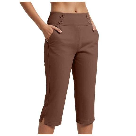 GEWSEY Capri Pants for Women Stretch High Waisted Crop Office Work Pants Summer Casual Capris Slacks Yoga Dress Pant (Brown, S)